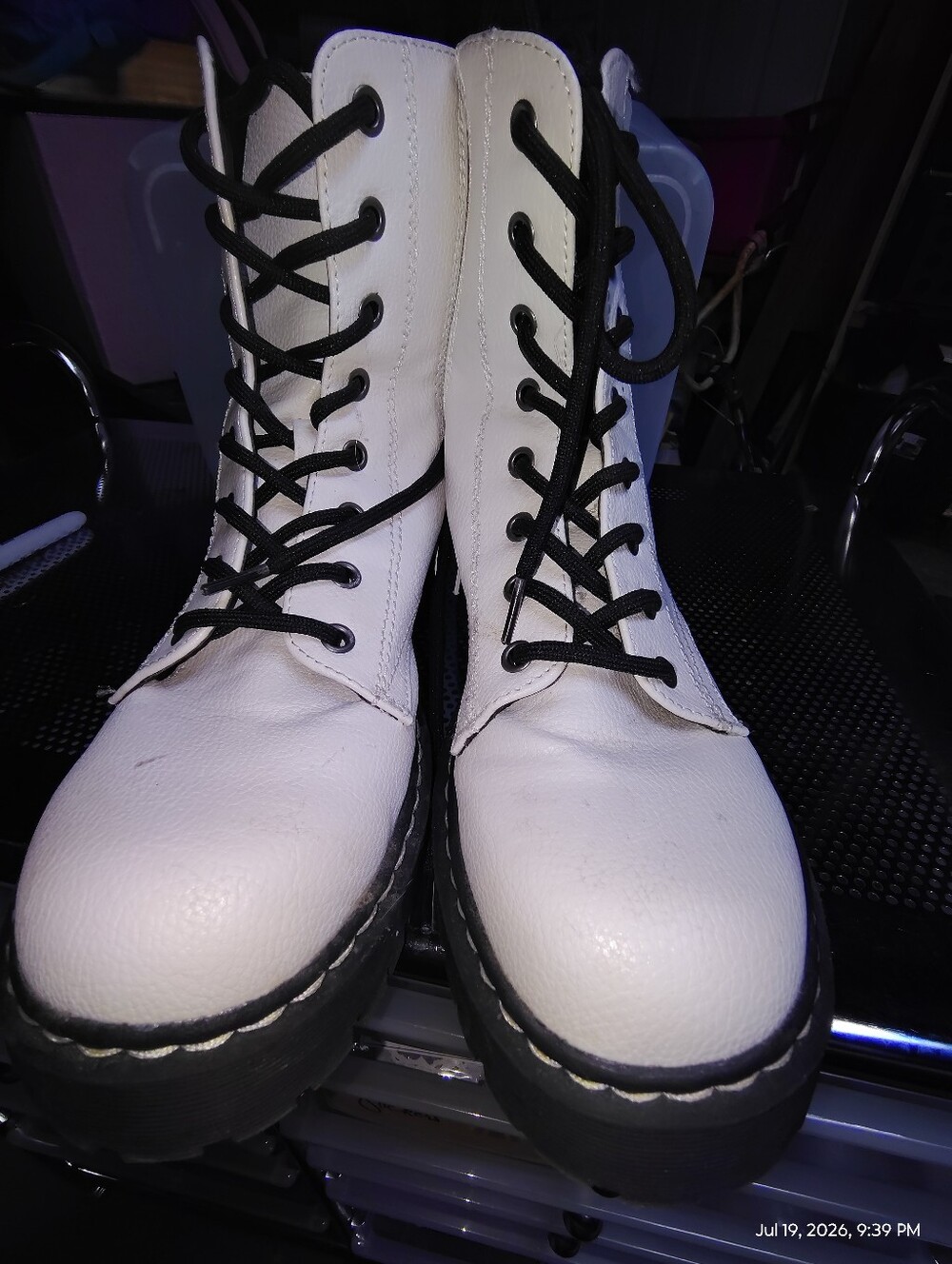 Sincerly Jules White Lace-Up Platform Combat Boots with Black Laces